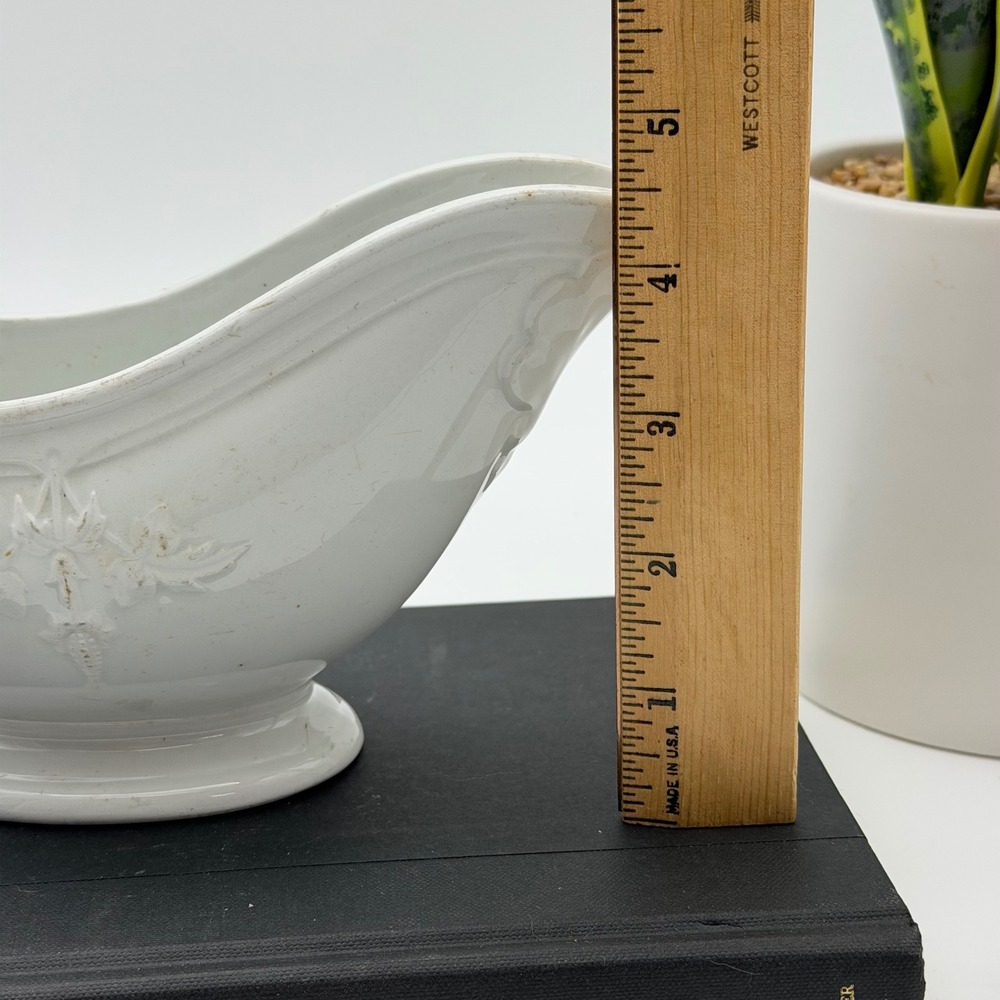 Antique Clementson Brothers White Ironstone Gravy Boat Embossed Leaf Hanley - Picture 6 of 7
